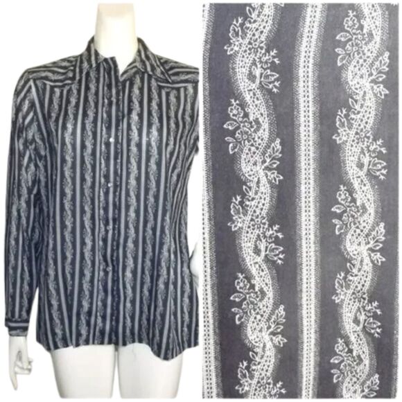 GOLDEN SPUR Vintage Blouse, L, Blue/White pattern, Snaps, Long sleeves - Picture 1 of 12